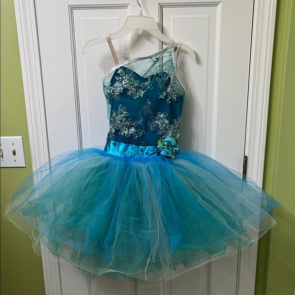 Elegant Teal Dance Tutu with Floral Accents - Picture 1 of 11